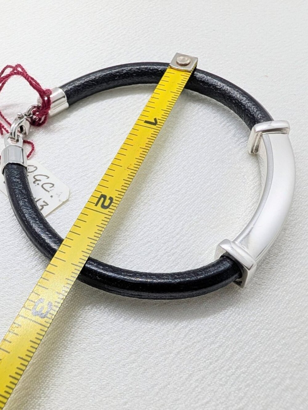 NEW 6 1/2 inch sterling and black leather fashion bracelet - Picture 8 of 11